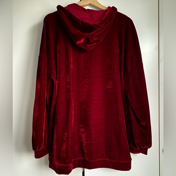 ZARA dark red velour oversized hoodie - Picture 2 of 5
